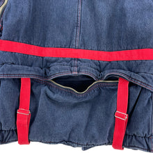 Load image into Gallery viewer, 1993 Armani Jeans denim pillow neck harness jacket with removable sleeves
